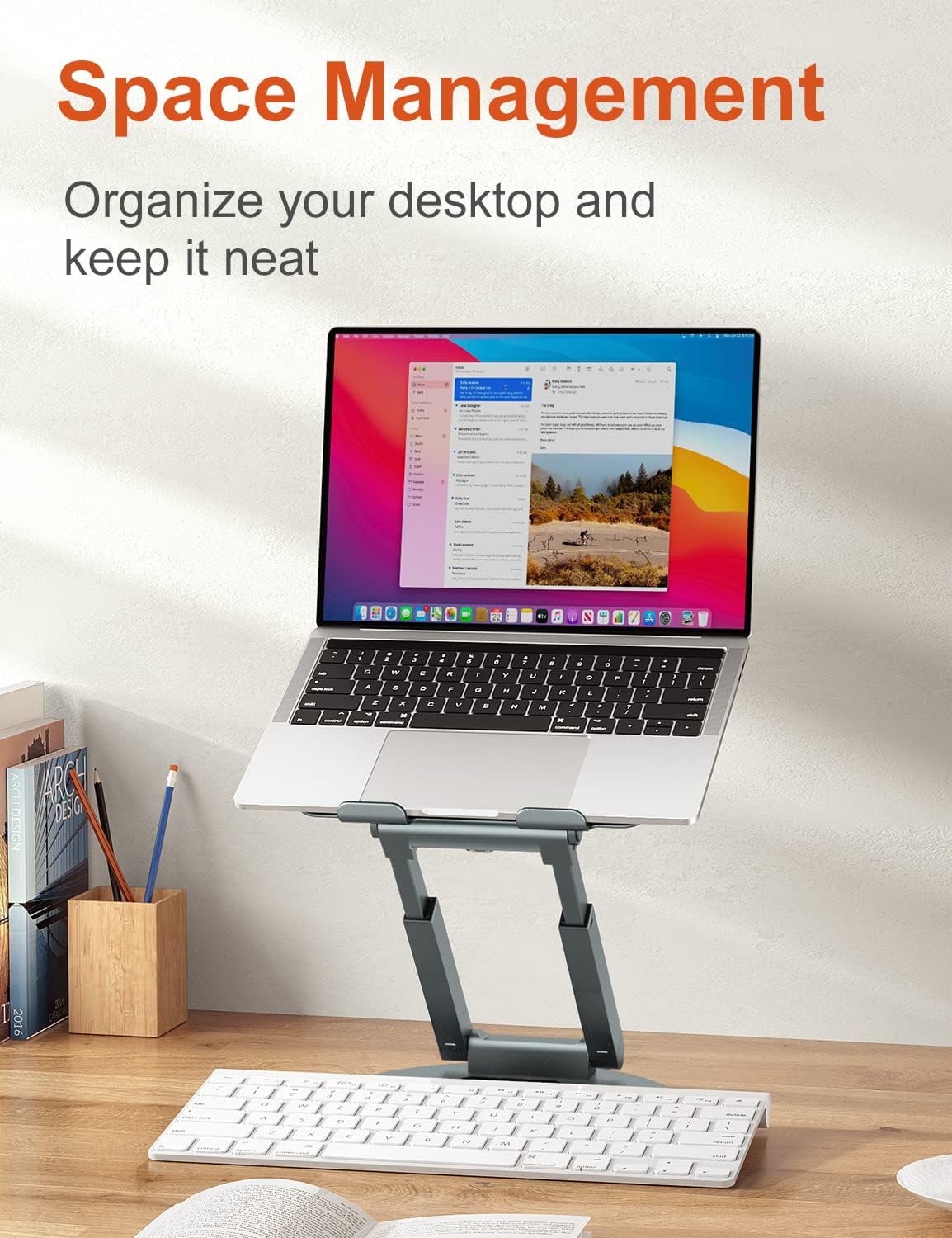 Telescopic Laptop Stand for Desk with 360° Swivel Base, Sit to Stand, Height Adjustable, Portable Riser Holder for Good Posture, Compatible with MacBook Pro, All Laptops 10-17"-Gray