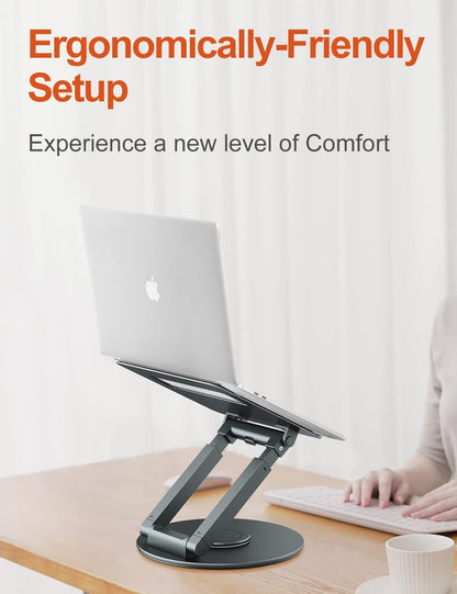 Telescopic Laptop Stand for Desk with 360° Swivel Base, Sit to Stand, Height Adjustable, Portable Riser Holder for Good Posture, Compatible with MacBook Pro, All Laptops 10-17"-Gray