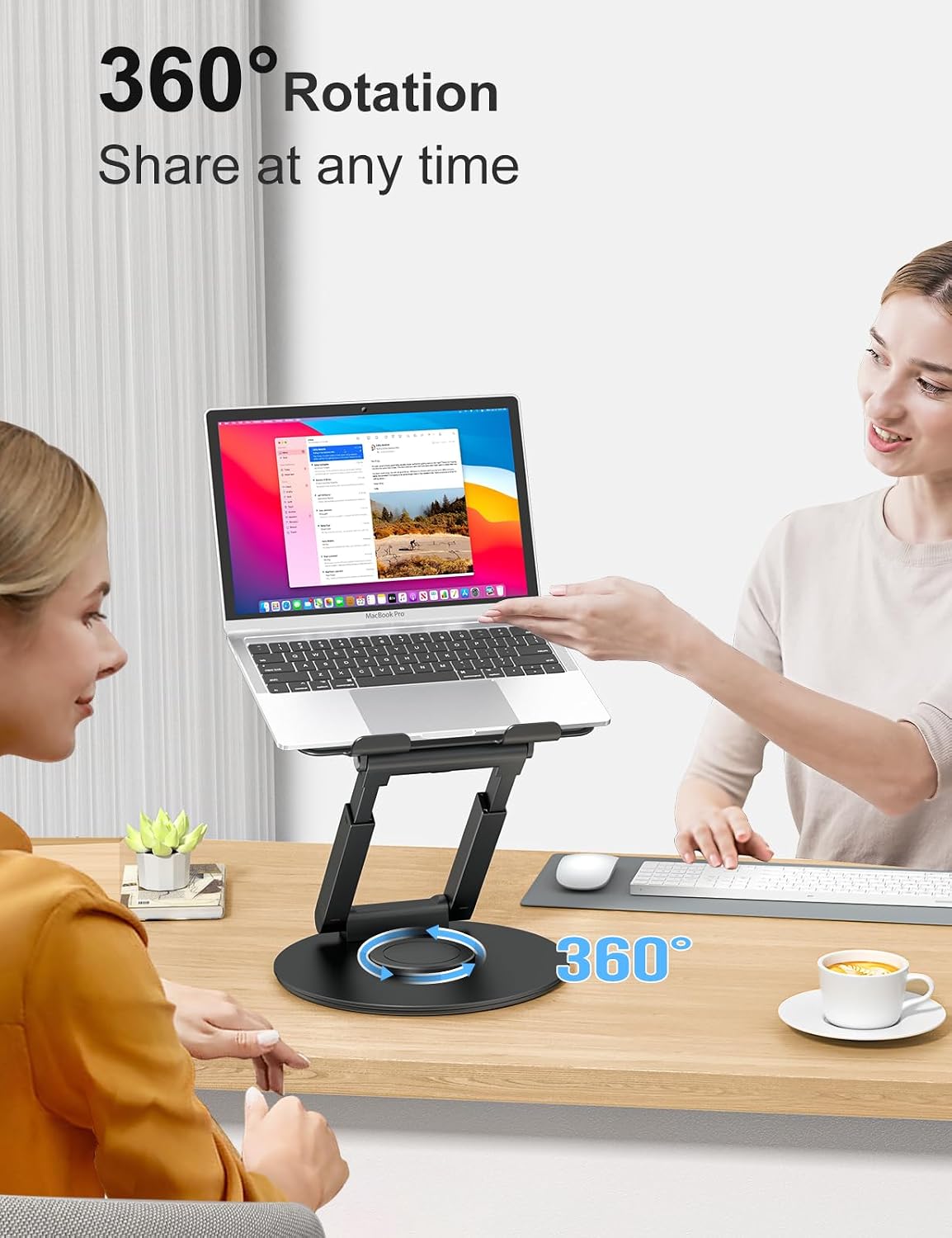 Telescopic Laptop Stand for Desk with 360° Swivel Base, Sit to Stand, Height Adjustable, Portable Riser Holder for Good Posture, Compatible with MacBook Pro, All Laptops 10-17"-Gray