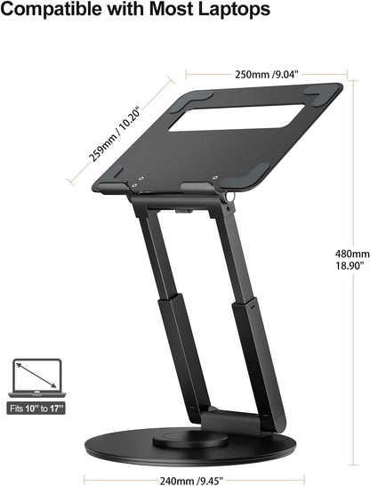 Telescopic Laptop Stand for Desk with 360° Swivel Base, Sit to Stand, Height Adjustable, Portable Riser Holder for Good Posture, Compatible with MacBook Pro, All Laptops 10-17"-Gray