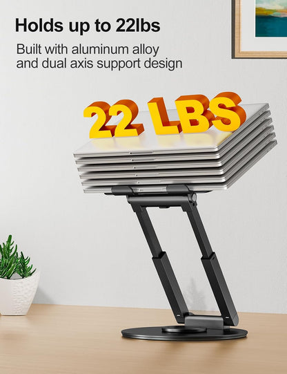 Telescopic Laptop Stand for Desk with 360° Swivel Base, Sit to Stand, Height Adjustable, Portable Riser Holder for Good Posture, Compatible with MacBook Pro, All Laptops 10-17"-Gray
