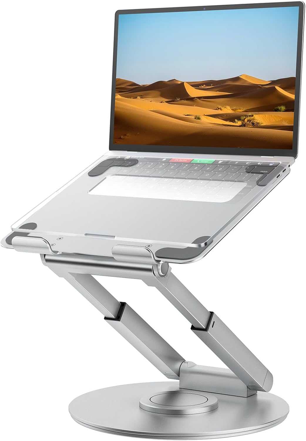 Telescopic Laptop Stand for Desk with 360° Swivel Base, Sit to Stand, Height Adjustable, Portable Riser Holder for Good Posture, Compatible with MacBook Pro, All Laptops 10-17"-Gray