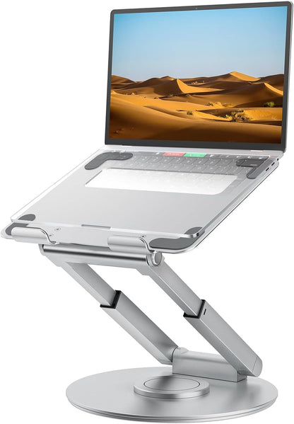 Telescopic Laptop Stand for Desk with 360° Swivel Base, Sit to Stand, Height Adjustable, Portable Riser Holder for Good Posture, Compatible with MacBook Pro, All Laptops 10-17"-Gray