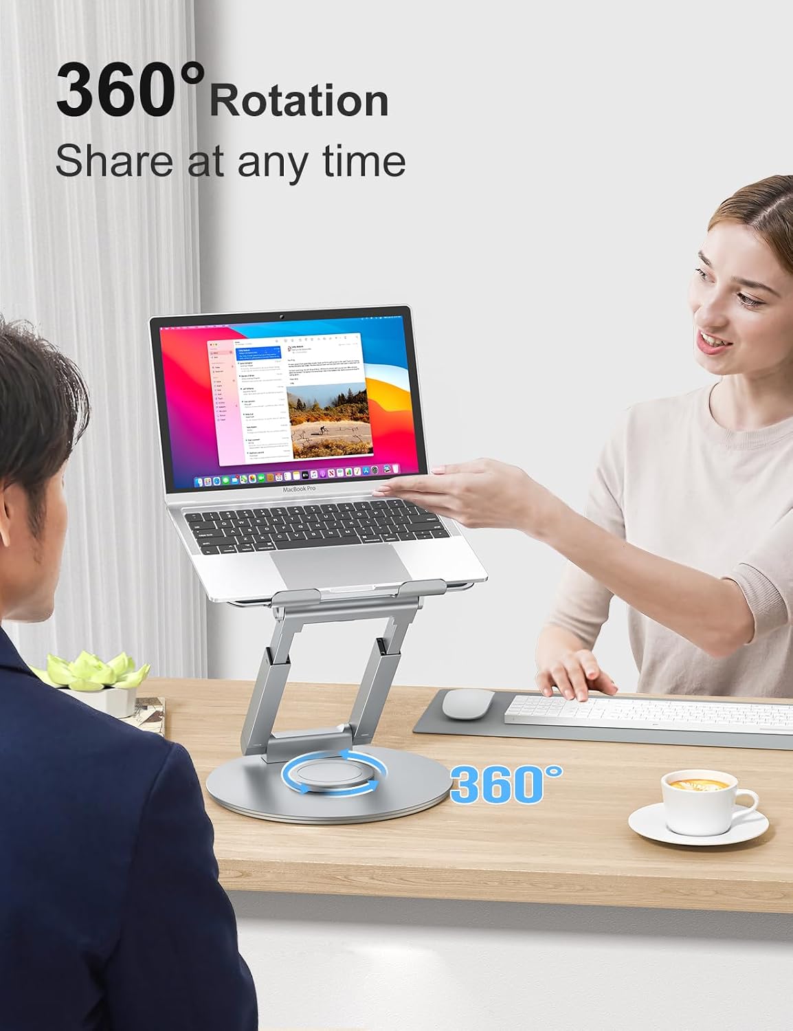 Telescopic Laptop Stand for Desk with 360° Swivel Base, Sit to Stand, Height Adjustable, Portable Riser Holder for Good Posture, Compatible with MacBook Pro, All Laptops 10-17"-Gray