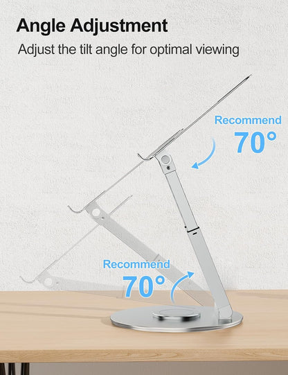 Telescopic Laptop Stand for Desk with 360° Swivel Base, Sit to Stand, Height Adjustable, Portable Riser Holder for Good Posture, Compatible with MacBook Pro, All Laptops 10-17"-Gray