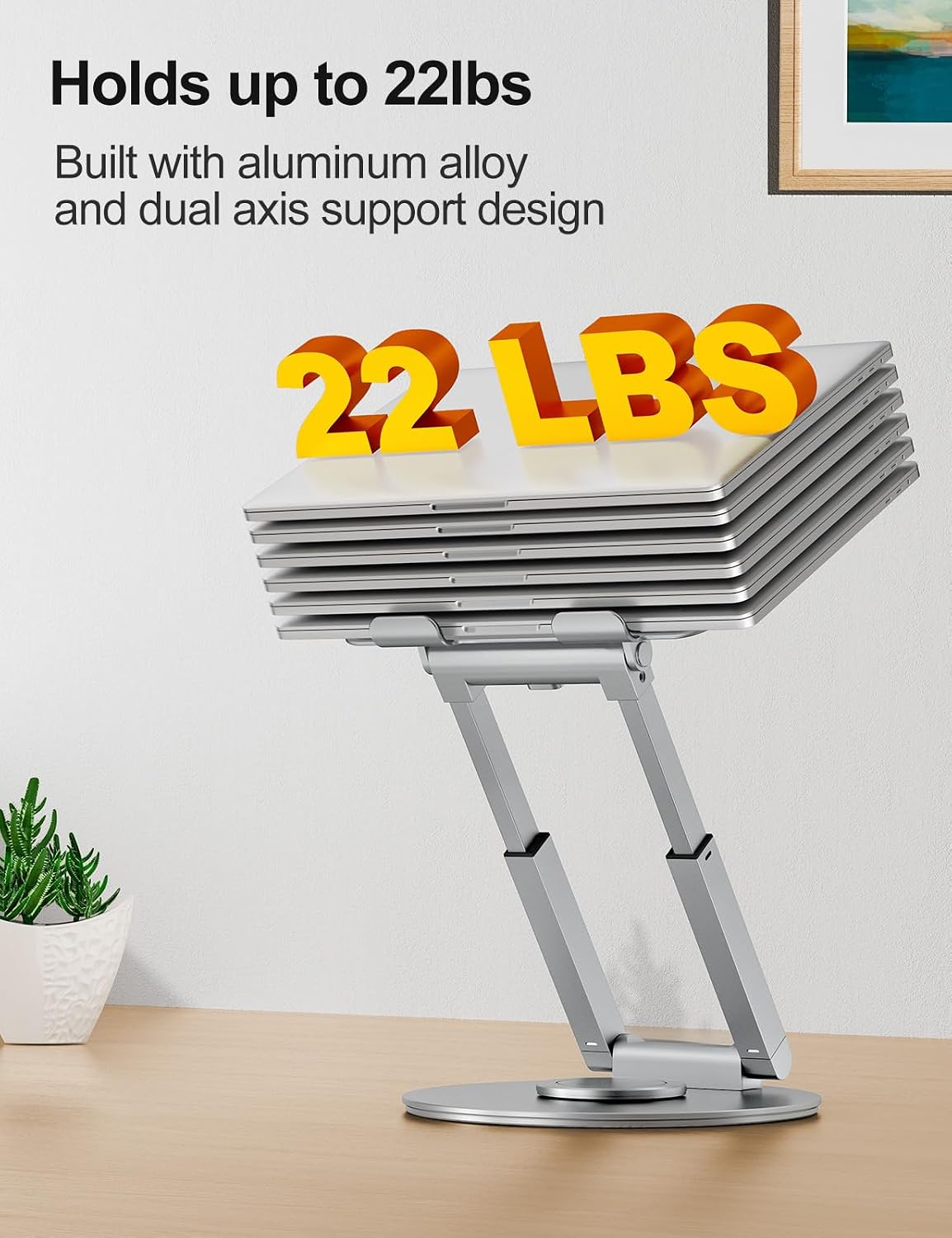 Telescopic Laptop Stand for Desk with 360° Swivel Base, Sit to Stand, Height Adjustable, Portable Riser Holder for Good Posture, Compatible with MacBook Pro, All Laptops 10-17"-Gray