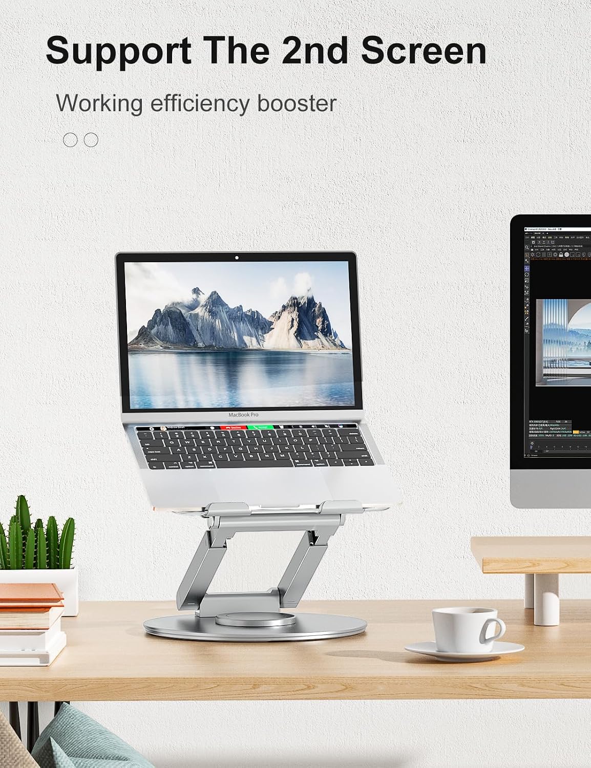 Telescopic Laptop Stand for Desk with 360° Swivel Base, Sit to Stand, Height Adjustable, Portable Riser Holder for Good Posture, Compatible with MacBook Pro, All Laptops 10-17"-Gray