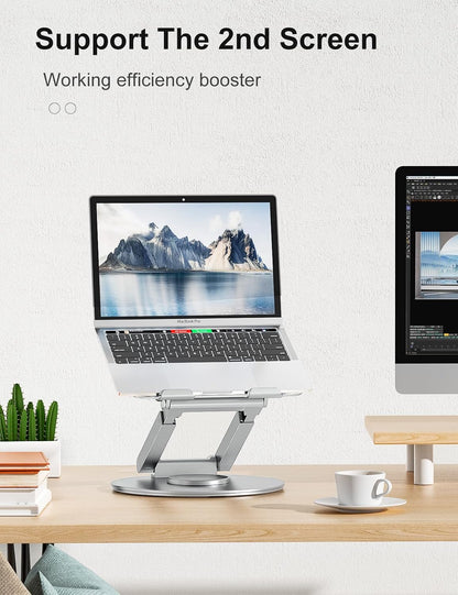 Telescopic Laptop Stand for Desk with 360° Swivel Base, Sit to Stand, Height Adjustable, Portable Riser Holder for Good Posture, Compatible with MacBook Pro, All Laptops 10-17"-Gray