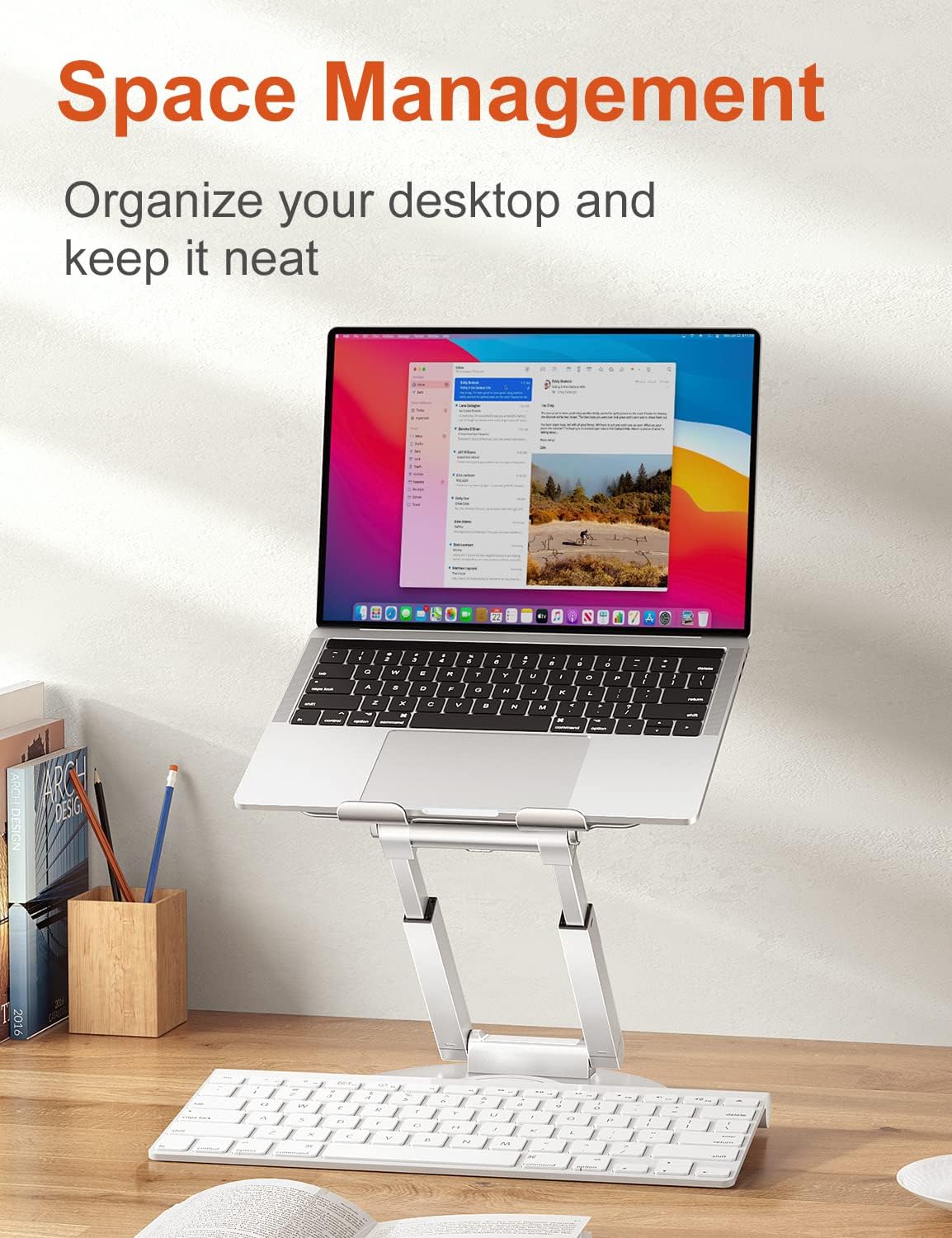 Telescopic Laptop Stand for Desk with 360° Swivel Base, Sit to Stand, Height Adjustable, Portable Riser Holder for Good Posture, Compatible with MacBook Pro, All Laptops 10-17"-Gray