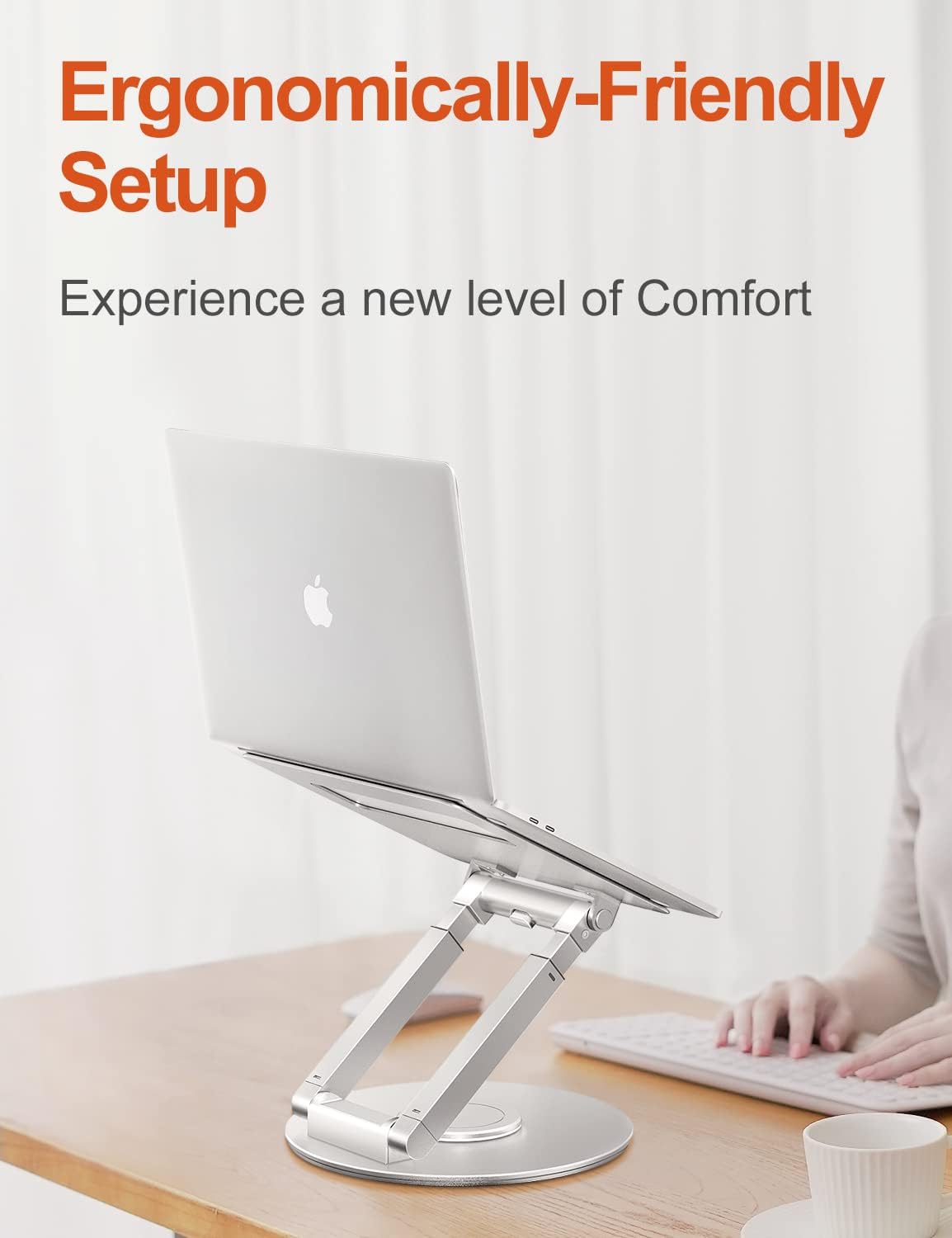 Telescopic Laptop Stand for Desk with 360° Swivel Base, Sit to Stand, Height Adjustable, Portable Riser Holder for Good Posture, Compatible with MacBook Pro, All Laptops 10-17"-Gray