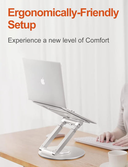 Telescopic Laptop Stand for Desk with 360° Swivel Base, Sit to Stand, Height Adjustable, Portable Riser Holder for Good Posture, Compatible with MacBook Pro, All Laptops 10-17"-Gray