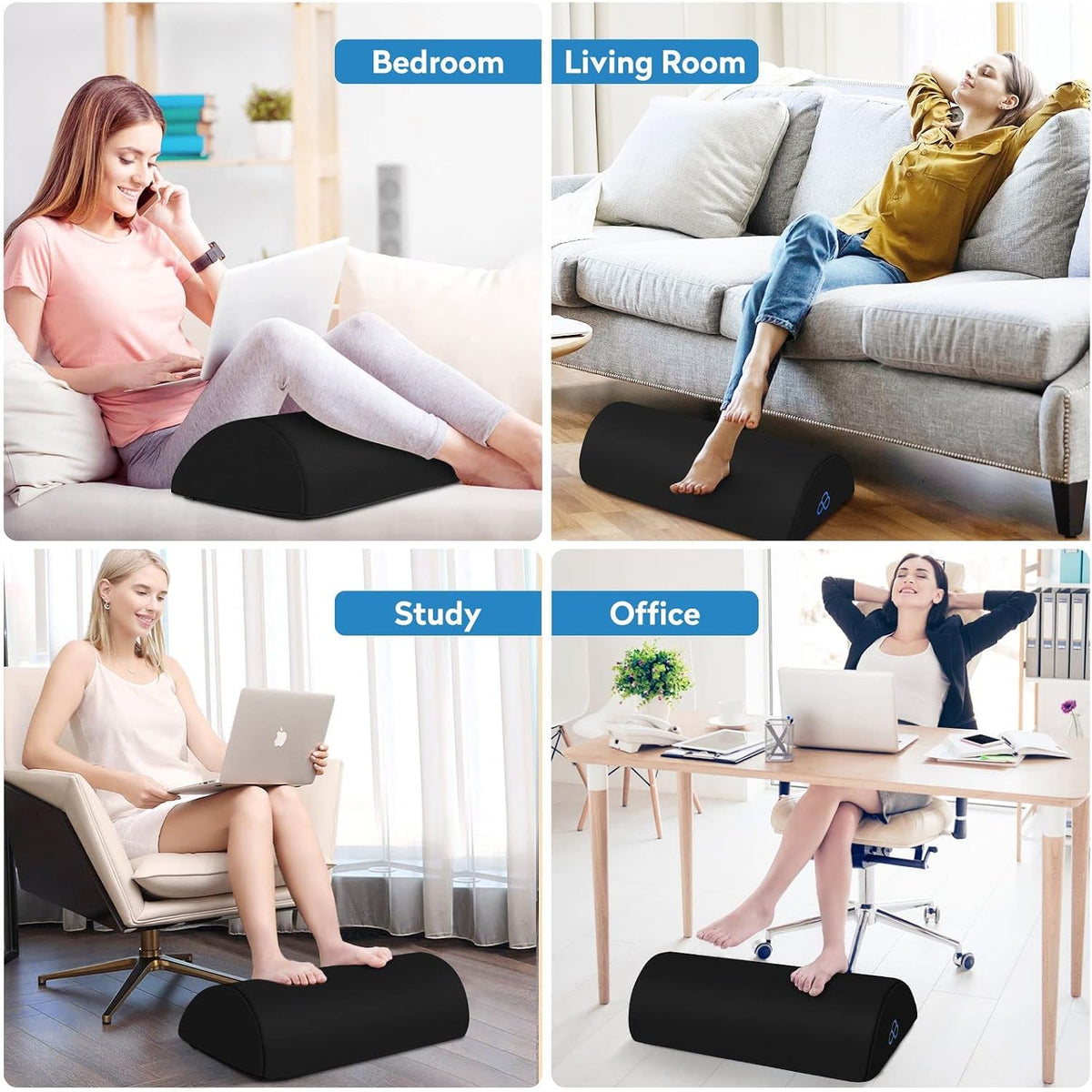 Foot Rest Ergonomic Pillow for Under Desk at Work, Anti-Fatigue,Black/Large