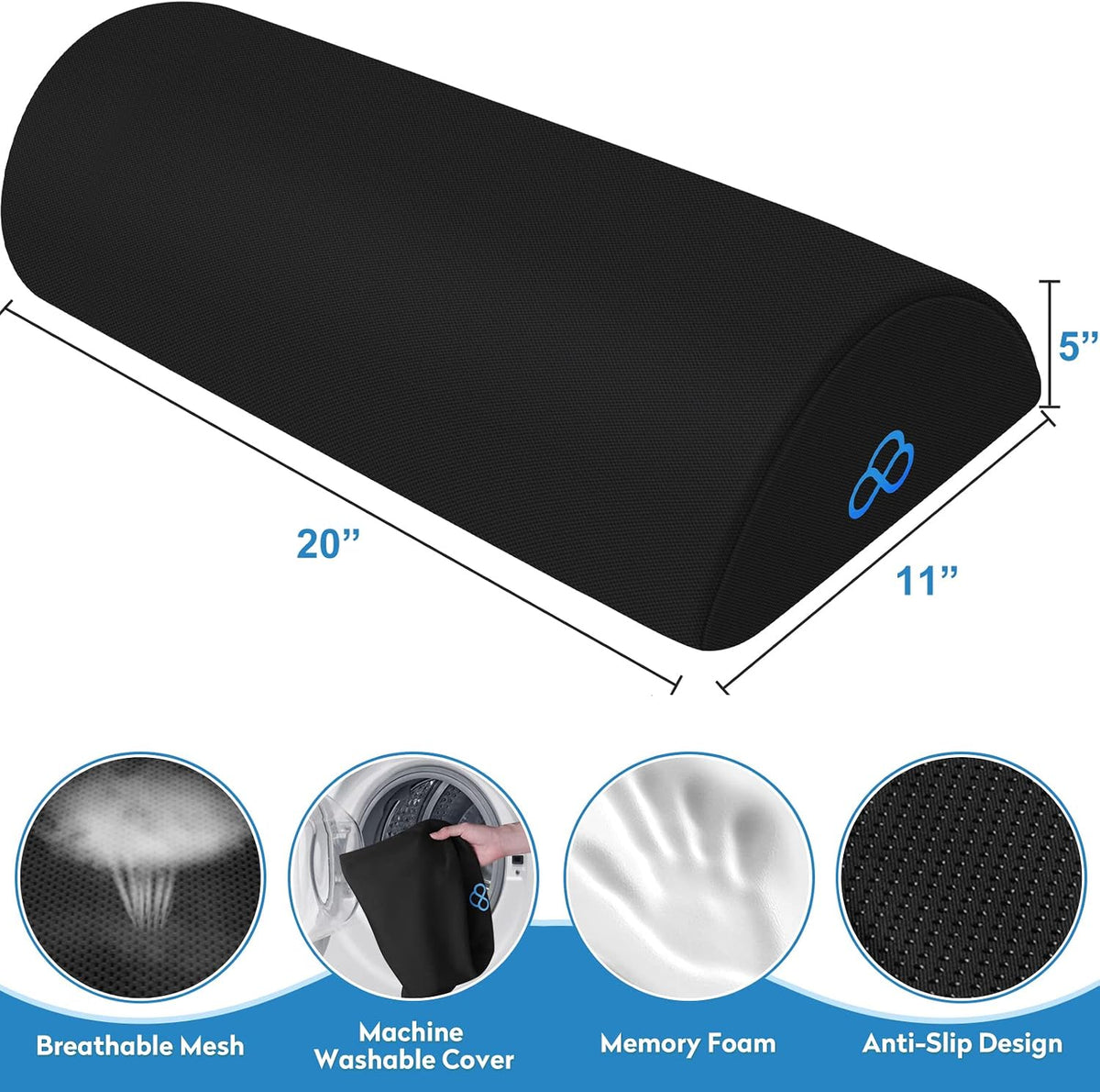 Foot Rest Ergonomic Pillow for Under Desk at Work, Anti-Fatigue,Black/Large