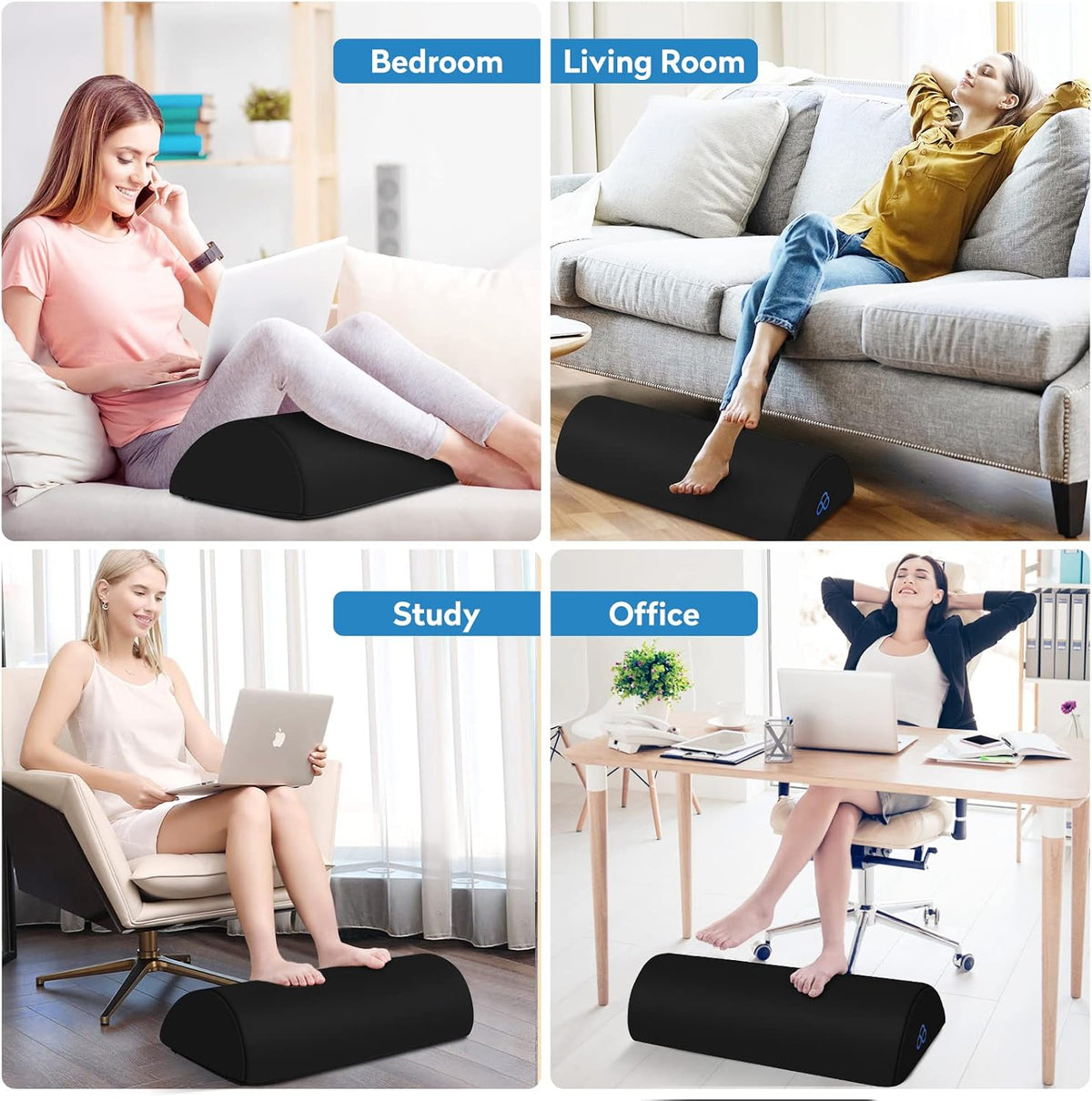 Foot Rest Ergonomic Pillow for Under Desk at Work, Anti-Fatigue,Black/Large