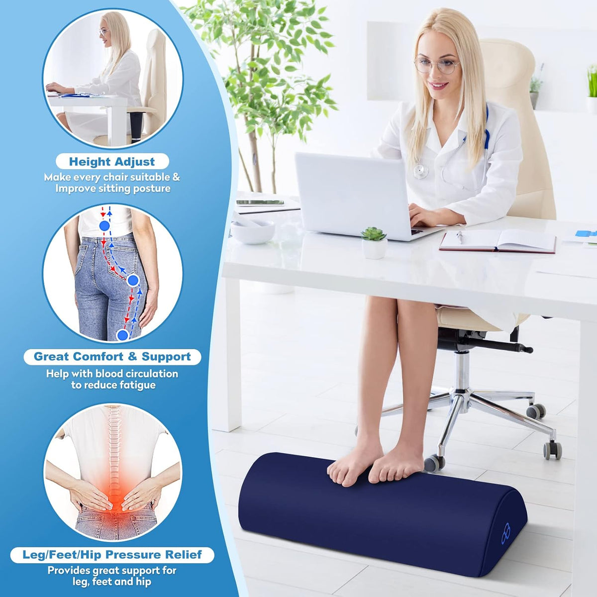 Foot Rest Ergonomic Pillow for Under Desk at Work, Anti-Fatigue,Black/Large