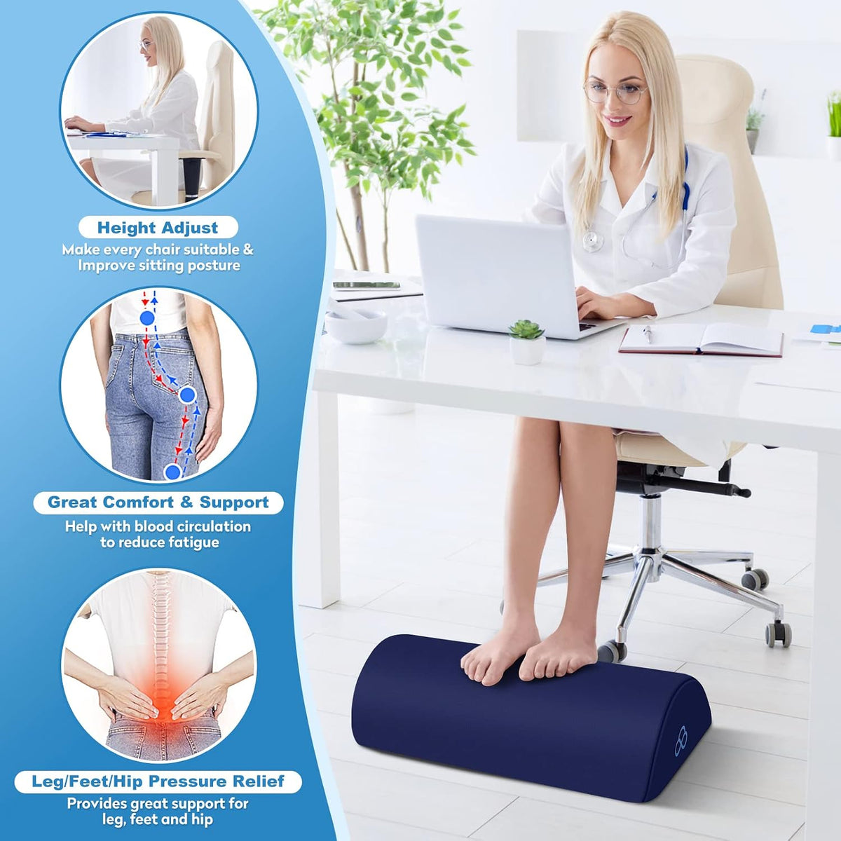 Foot Rest Ergonomic Pillow for Under Desk at Work, Anti-Fatigue,Black/Large