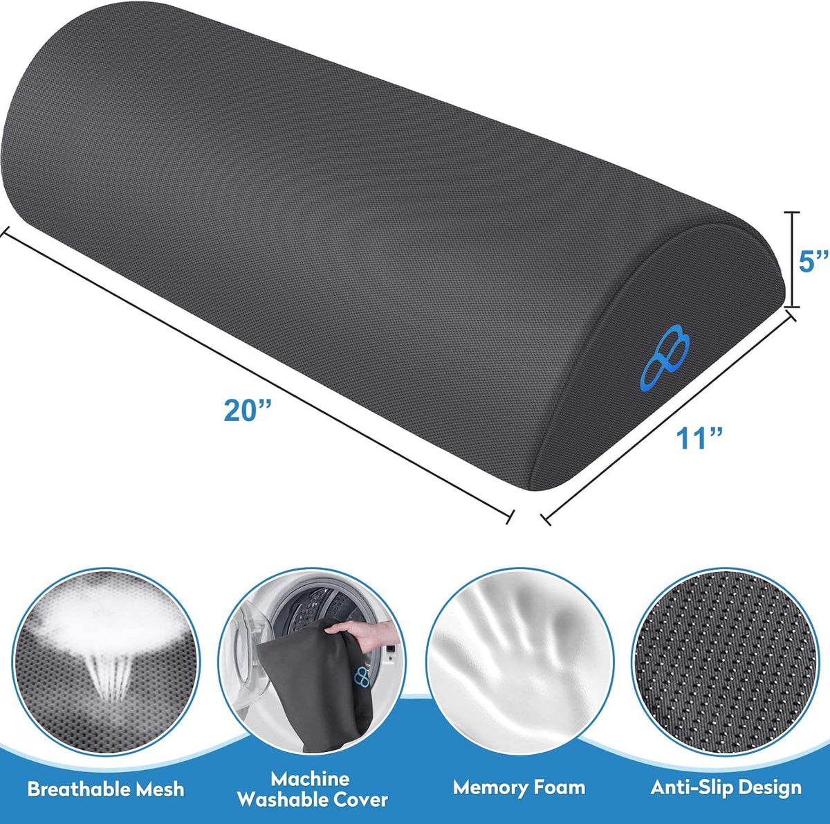 Foot Rest Ergonomic Pillow for Under Desk at Work, Anti-Fatigue,Black/Large