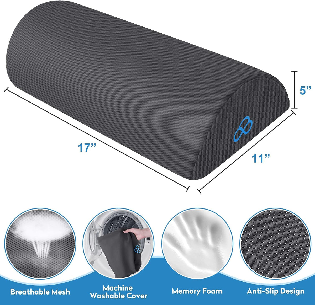 Foot Rest Ergonomic Pillow for Under Desk at Work, Anti-Fatigue,Black/Large