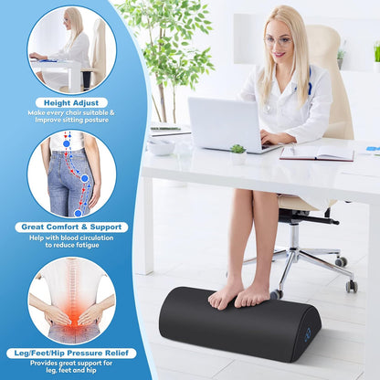 Foot Rest Ergonomic Pillow for Under Desk at Work, Anti-Fatigue,Black/Large