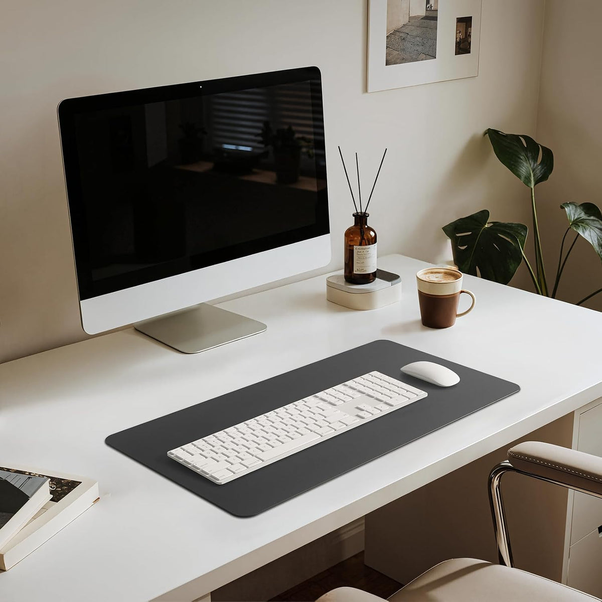 Leather Desk Pad Mat, 17" x 12", Black
