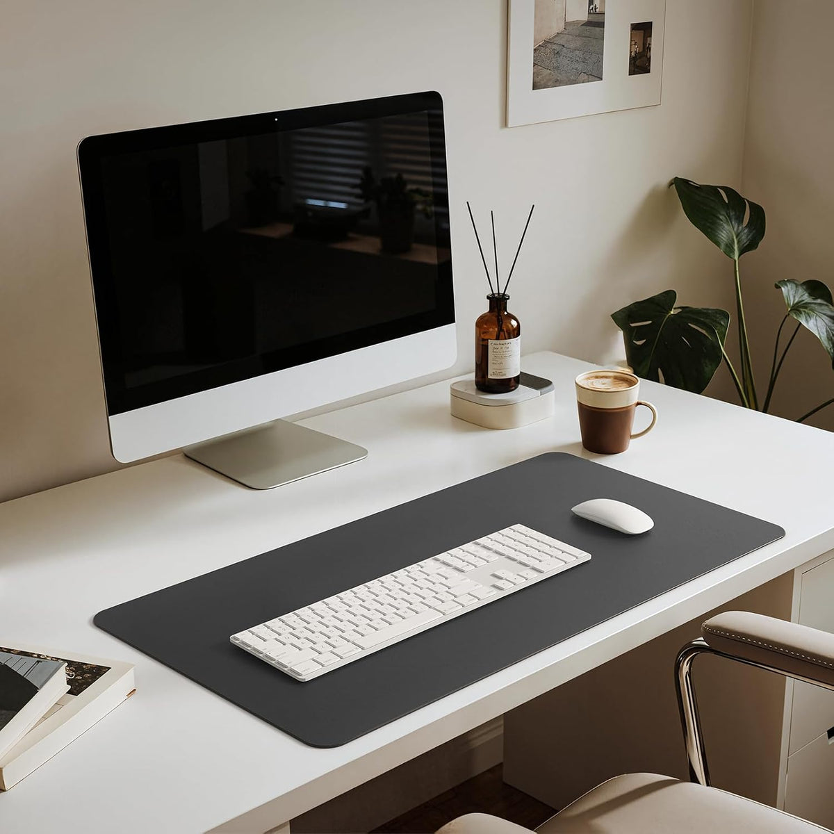 Leather Desk Pad Mat, 17" x 12", Black