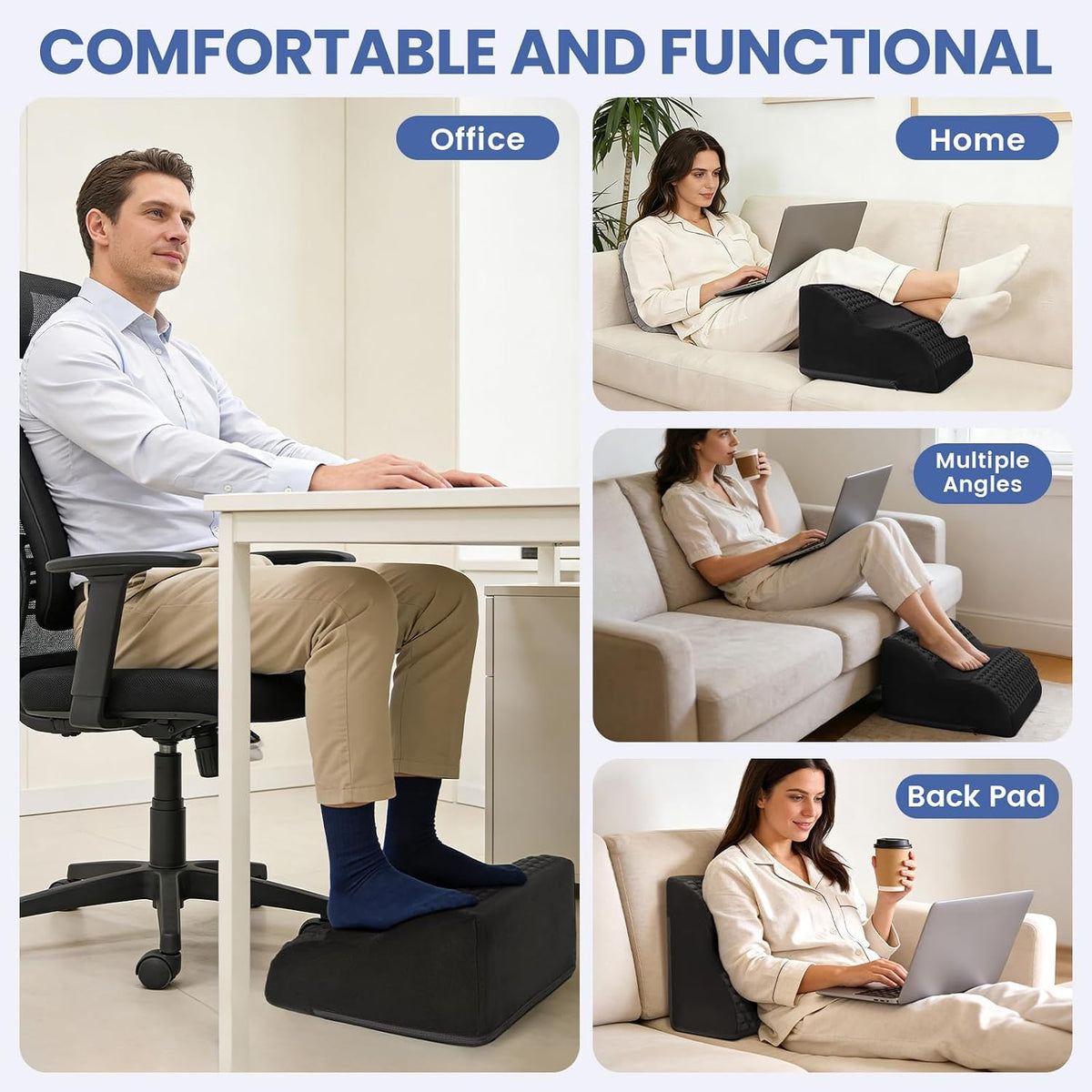 Foot Rest for Under Desk with Massage Dots, 3-Tier Foot Stool, Black