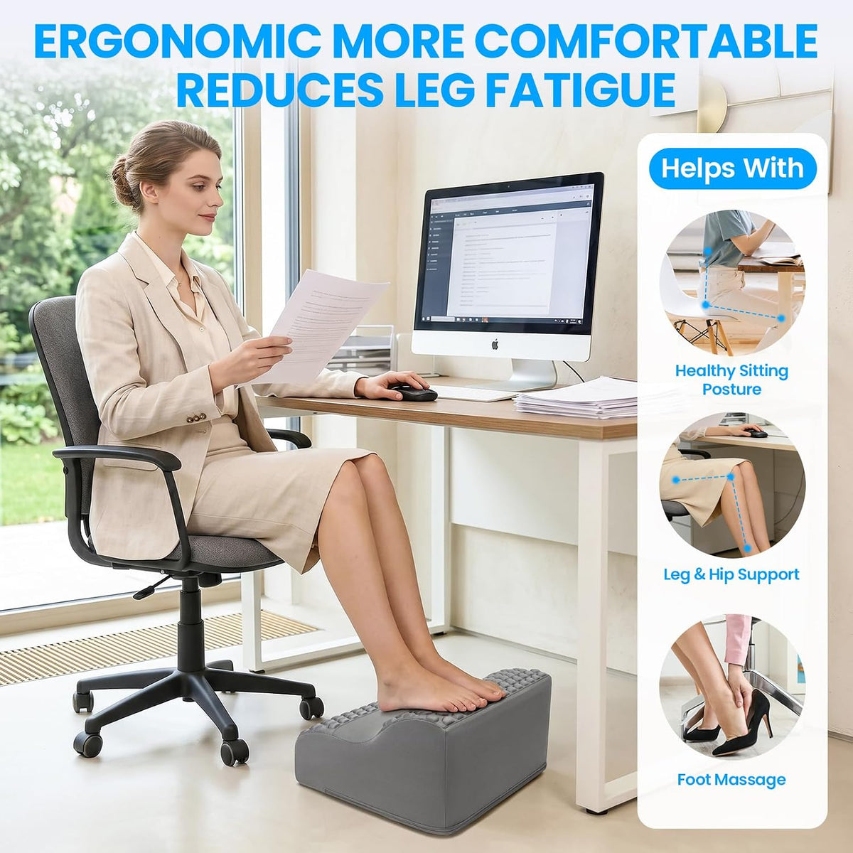 Foot Rest for Under Desk with Massage Dots, 3-Tier Foot Stool, Black
