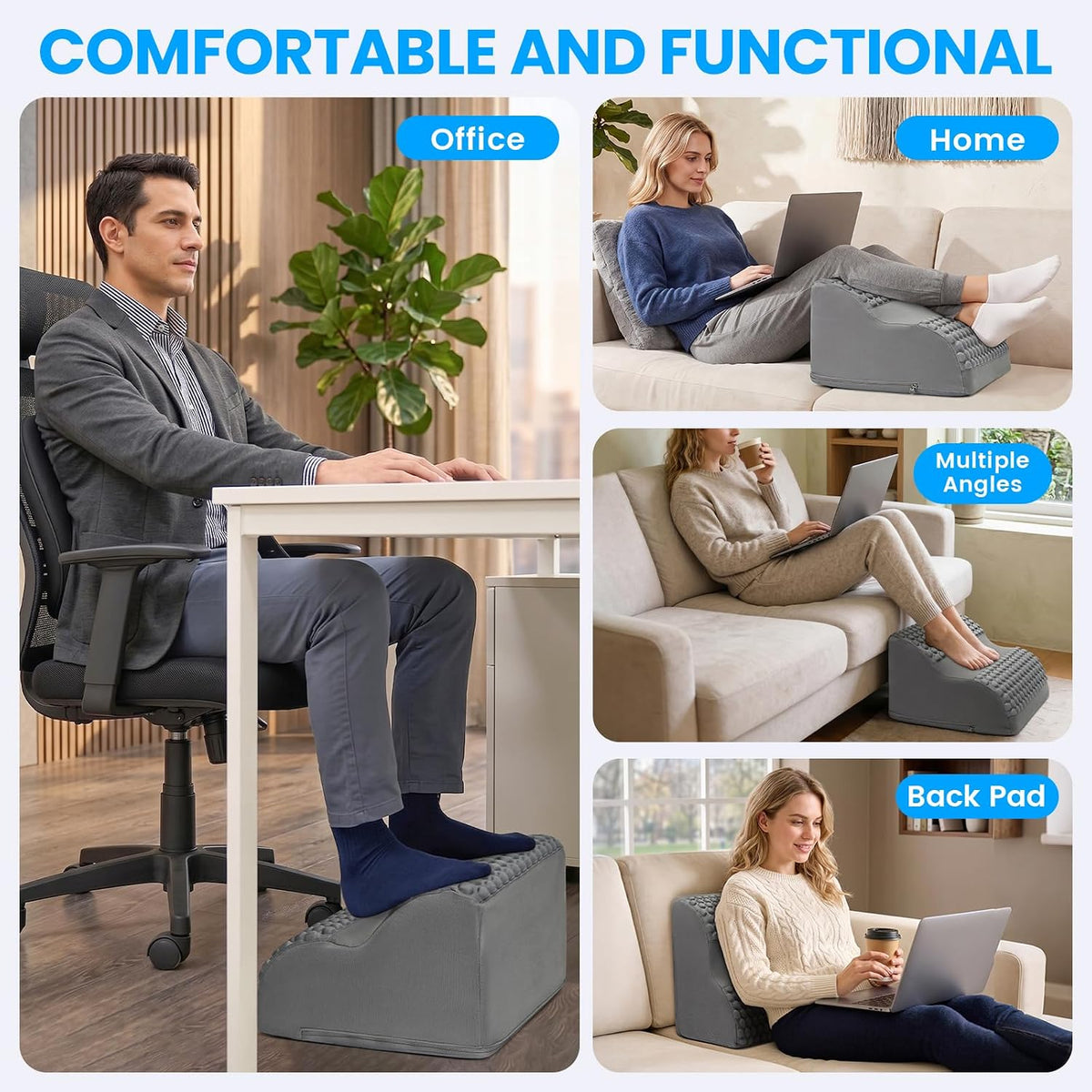 Foot Rest for Under Desk with Massage Dots, 3-Tier Foot Stool, Black