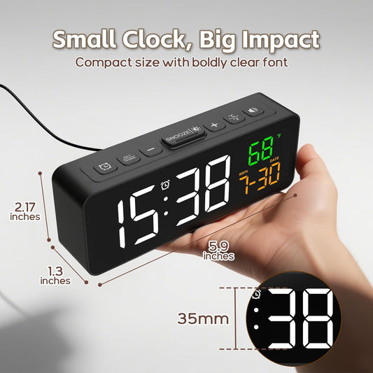 3-in-1 Digital Clocks for Living Room, Small & Compact Alarm Clock