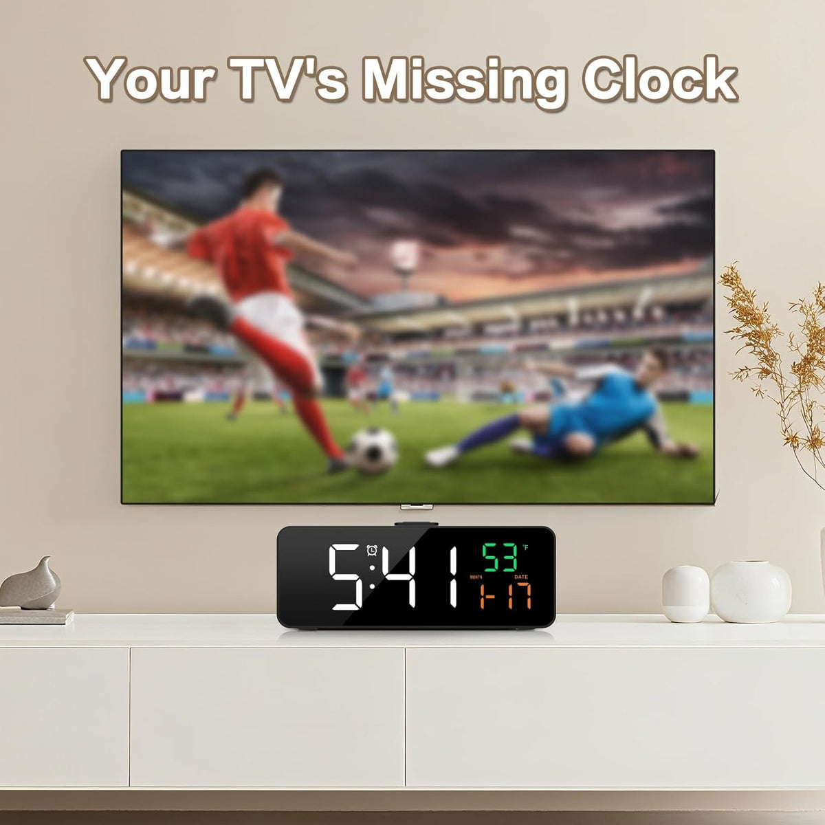 3-in-1 Digital Clocks for Living Room, Small & Compact Alarm Clock