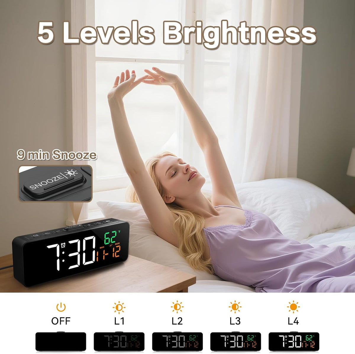 3-in-1 Digital Clocks for Living Room, Small & Compact Alarm Clock