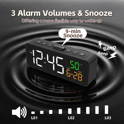 3-in-1 Digital Clocks for Living Room, Small & Compact Alarm Clock