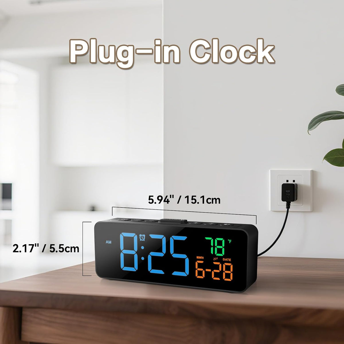3-in-1 Digital Clocks for Living Room, Small & Compact Alarm Clock