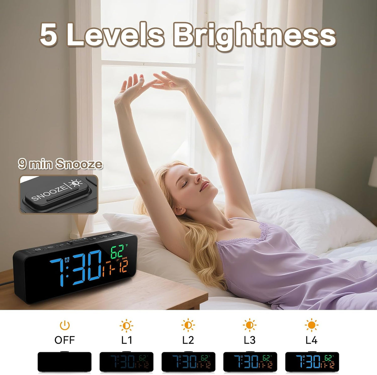 3-in-1 Digital Clocks for Living Room, Small & Compact Alarm Clock