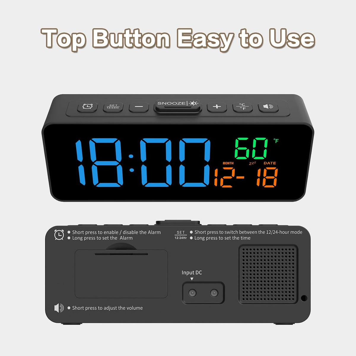 3-in-1 Digital Clocks for Living Room, Small & Compact Alarm Clock