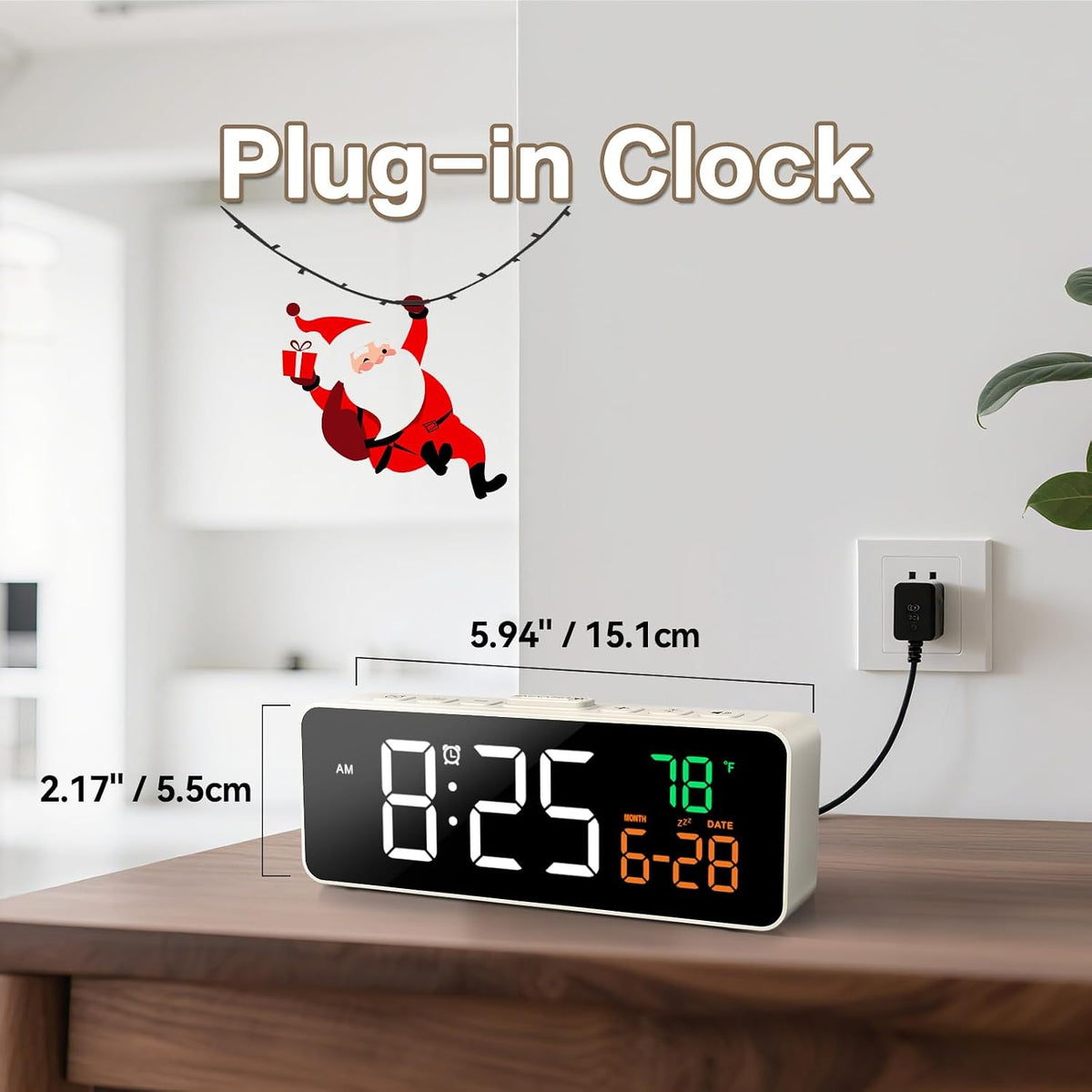 3-in-1 Digital Clocks for Living Room, Small & Compact Alarm Clock