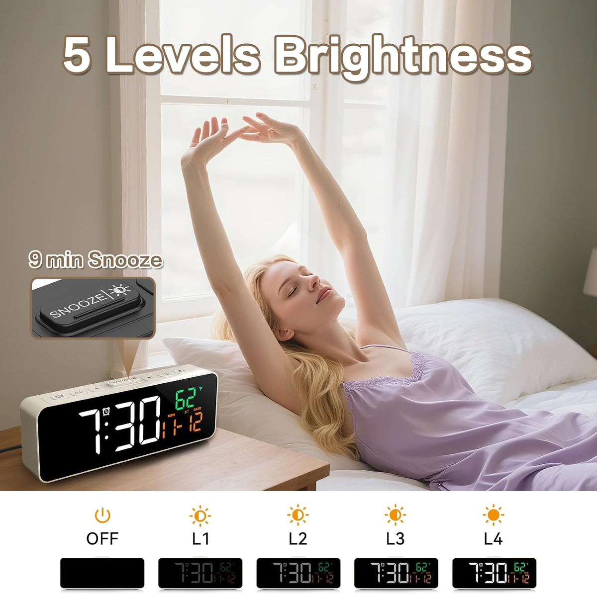 3-in-1 Digital Clocks for Living Room, Small & Compact Alarm Clock