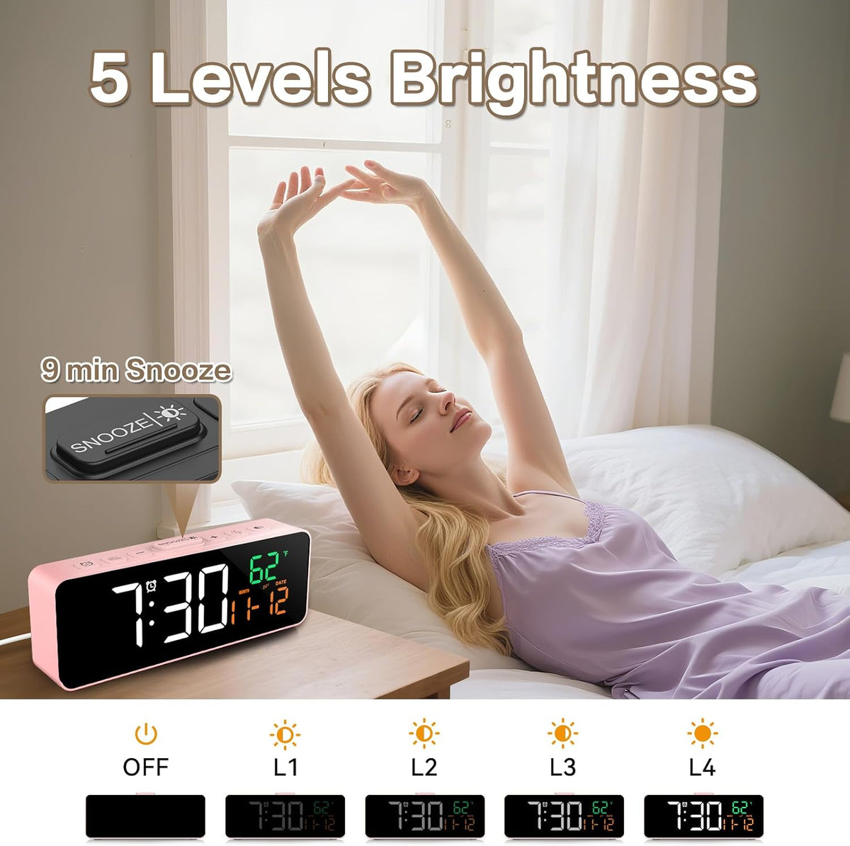3-in-1 Digital Clocks for Living Room, Small & Compact Alarm Clock