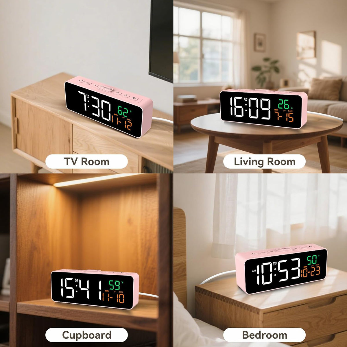 3-in-1 Digital Clocks for Living Room, Small & Compact Alarm Clock