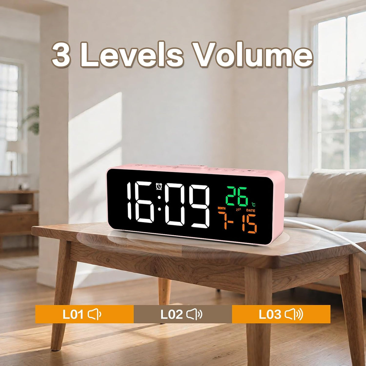 3-in-1 Digital Clocks for Living Room, Small & Compact Alarm Clock