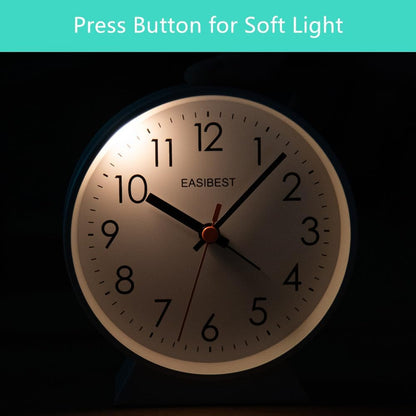 No Ticking Silent Alarm Clock,Easy to Read and Use,Ascending Sound,1 AA Battery Operated,Snooze Light,Bedside Desk Clock,White