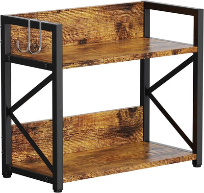 2 Tier Kitchen Counter Shelf Organizer, Coffee Bar Station Organizer for Countertop，Space Saving Spice Rack, Desk Shelf Riser, Coffee Bar Accessories(Rustic Brown, Medium)