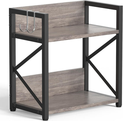 2 Tier Kitchen Counter Shelf Organizer, Coffee Bar Station Organizer for Countertop，Space Saving Spice Rack, Desk Shelf Riser, Coffee Bar Accessories(Rustic Brown, Medium)