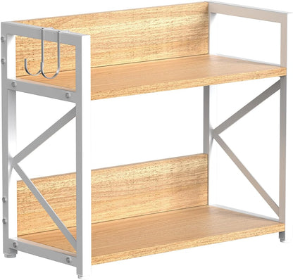 2 Tier Kitchen Counter Shelf Organizer, Coffee Bar Station Organizer for Countertop，Space Saving Spice Rack, Desk Shelf Riser, Coffee Bar Accessories(Rustic Brown, Medium)