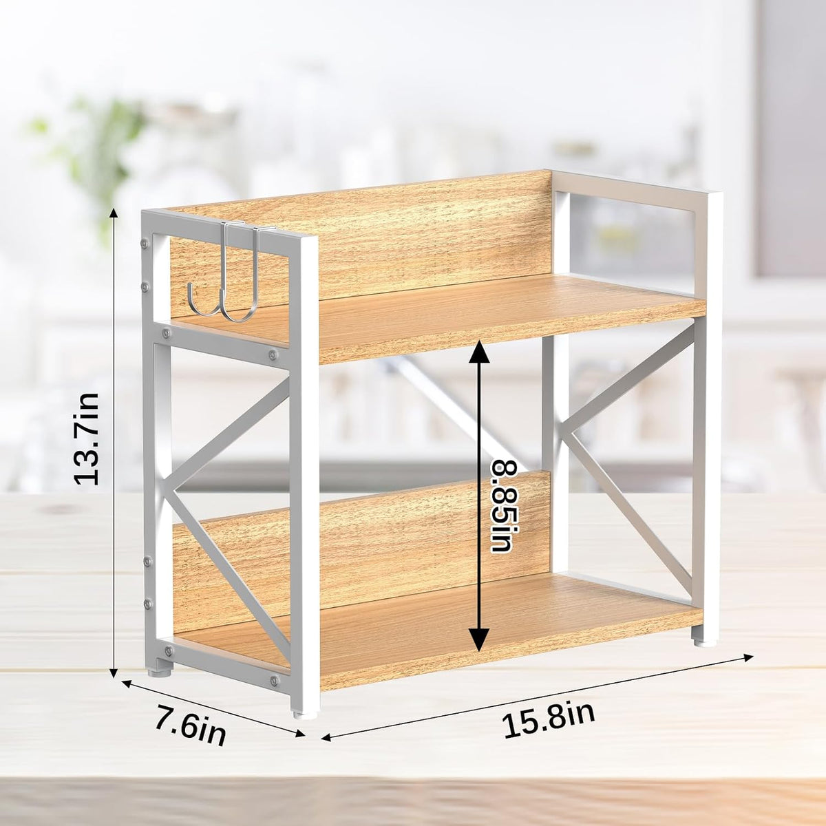 2 Tier Kitchen Counter Shelf Organizer, Coffee Bar Station Organizer for Countertop，Space Saving Spice Rack, Desk Shelf Riser, Coffee Bar Accessories(Rustic Brown, Medium)