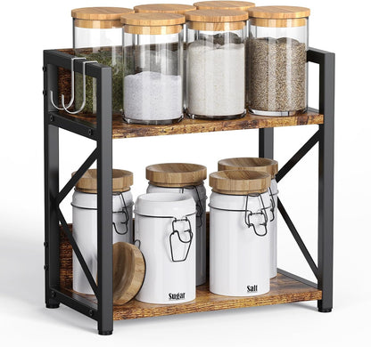2 Tier Kitchen Counter Shelf Organizer, Coffee Bar Station Organizer for Countertop，Space Saving Spice Rack, Desk Shelf Riser, Coffee Bar Accessories(Rustic Brown, Medium)