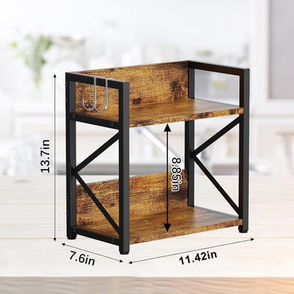 2 Tier Kitchen Counter Shelf Organizer, Coffee Bar Station Organizer for Countertop，Space Saving Spice Rack, Desk Shelf Riser, Coffee Bar Accessories(Rustic Brown, Medium)