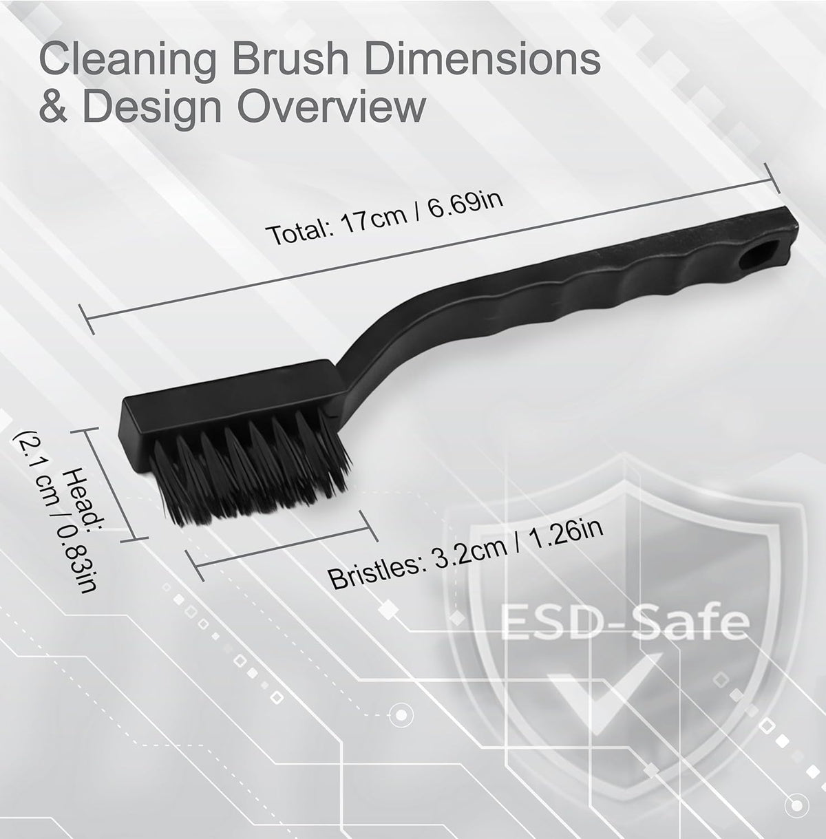 Electronics, Computers, 3D Printers, Anti Static Brush Tool Cleaning Kit - Set of 10 Brushes (Electrostatic Discharge) with Zipper Pouch for Storage - Black Zipper