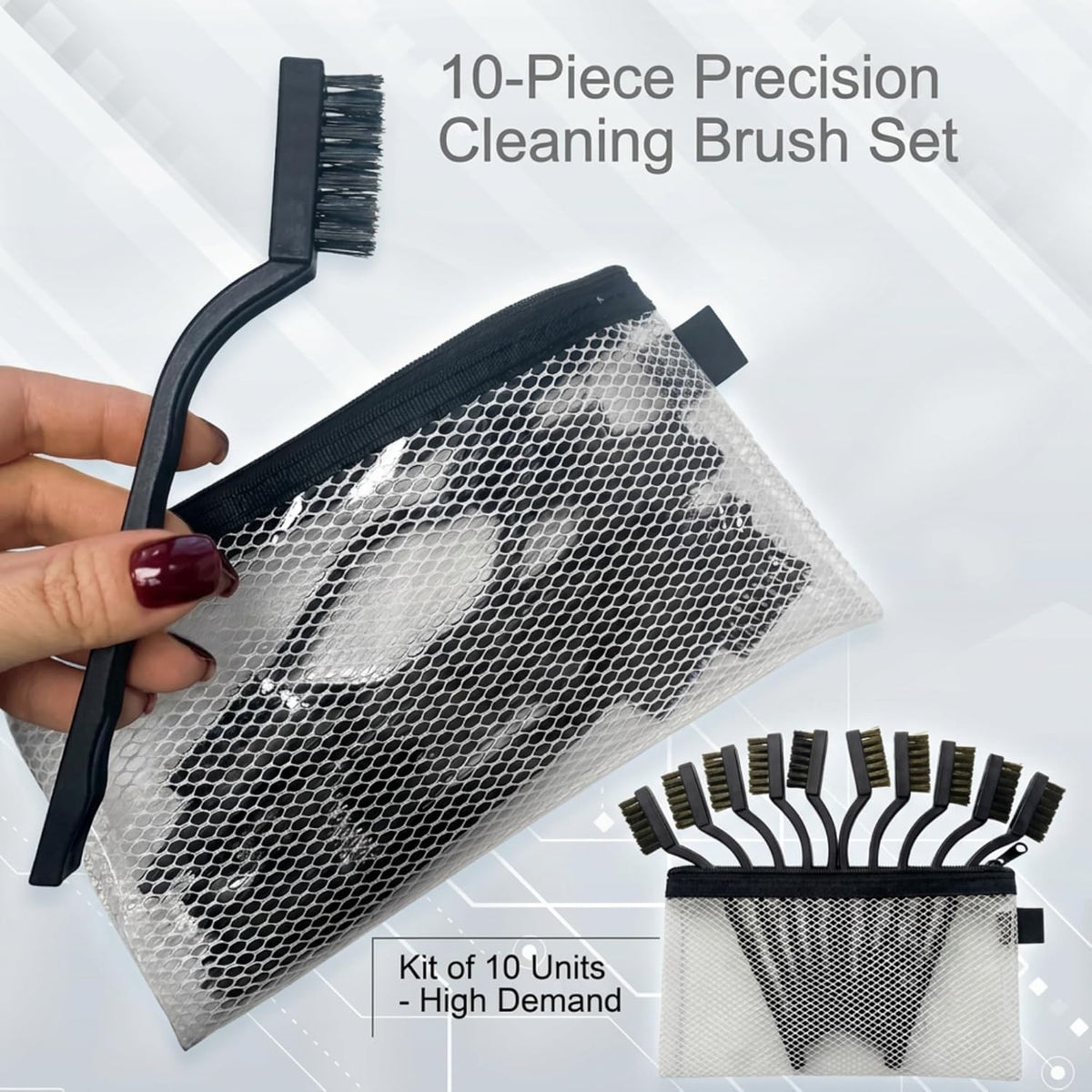 Electronics, Computers, 3D Printers, Anti Static Brush Tool Cleaning Kit - Set of 10 Brushes (Electrostatic Discharge) with Zipper Pouch for Storage - Black Zipper