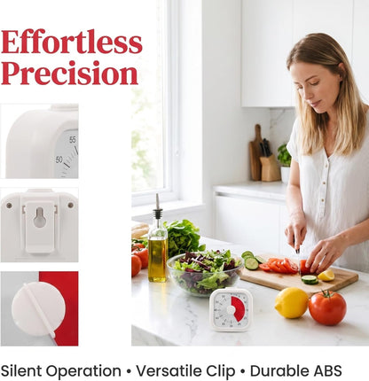 Kitchen Timer Visual Countdown Timer with Clip Silent Analog for Cooking Baking Homework Classroom Management Easy-to-Read Color Display for Home Office Study